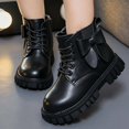 thumbnail image 2 of Viluyesy Girls Combat Ankle Boots, Faux Leather, Lace Up Front, Side Zipper, Decorative Bow Accent, Rugged Lug Sole Black Size 11.5 Little Kids, 2 of 9