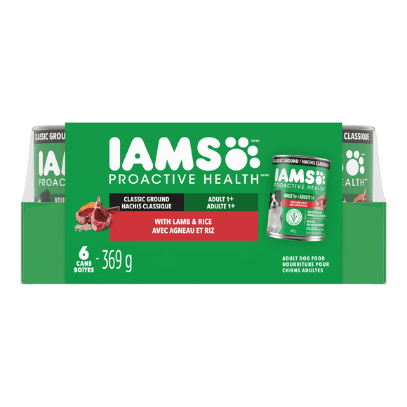 Nourriture humide pour chiens adultes Iams Proactive Health avec agneau et riz, hachis classique