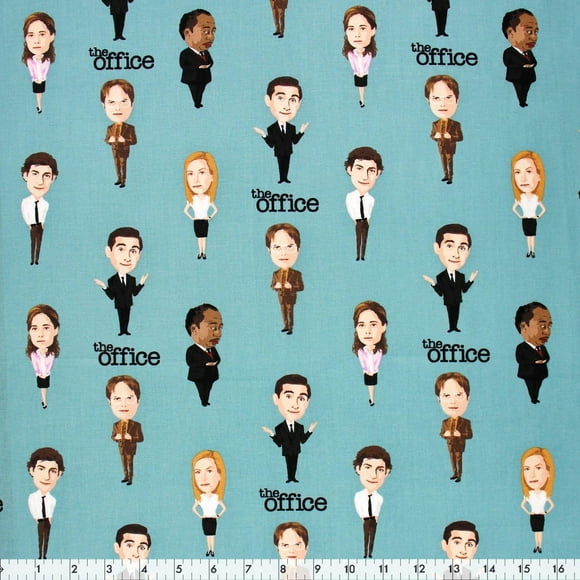 Tissu au mètre en coton Fabric Creations à motif de bleu avec les personnages de "The Office"