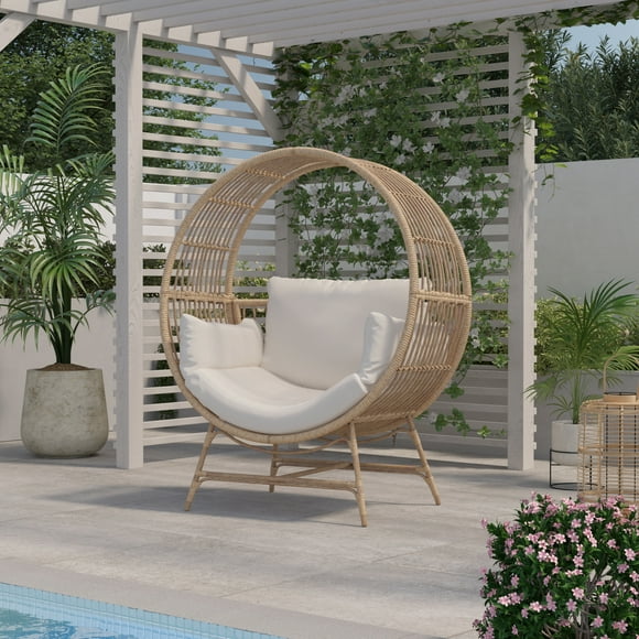 Better Homes & Gardens Bellamy Outdoor Patio Round Wicker Chair - White, Handwoven wicker