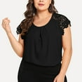 thumbnail image 2 of 2025 Clearance! 50% Off Clear! asdoklhq Womens Plus Size Clearance Fashion Womens Plus Size Solid O-Neck Floral Lace Shoulder T-Shirt Tops Blouse, 2 of 8