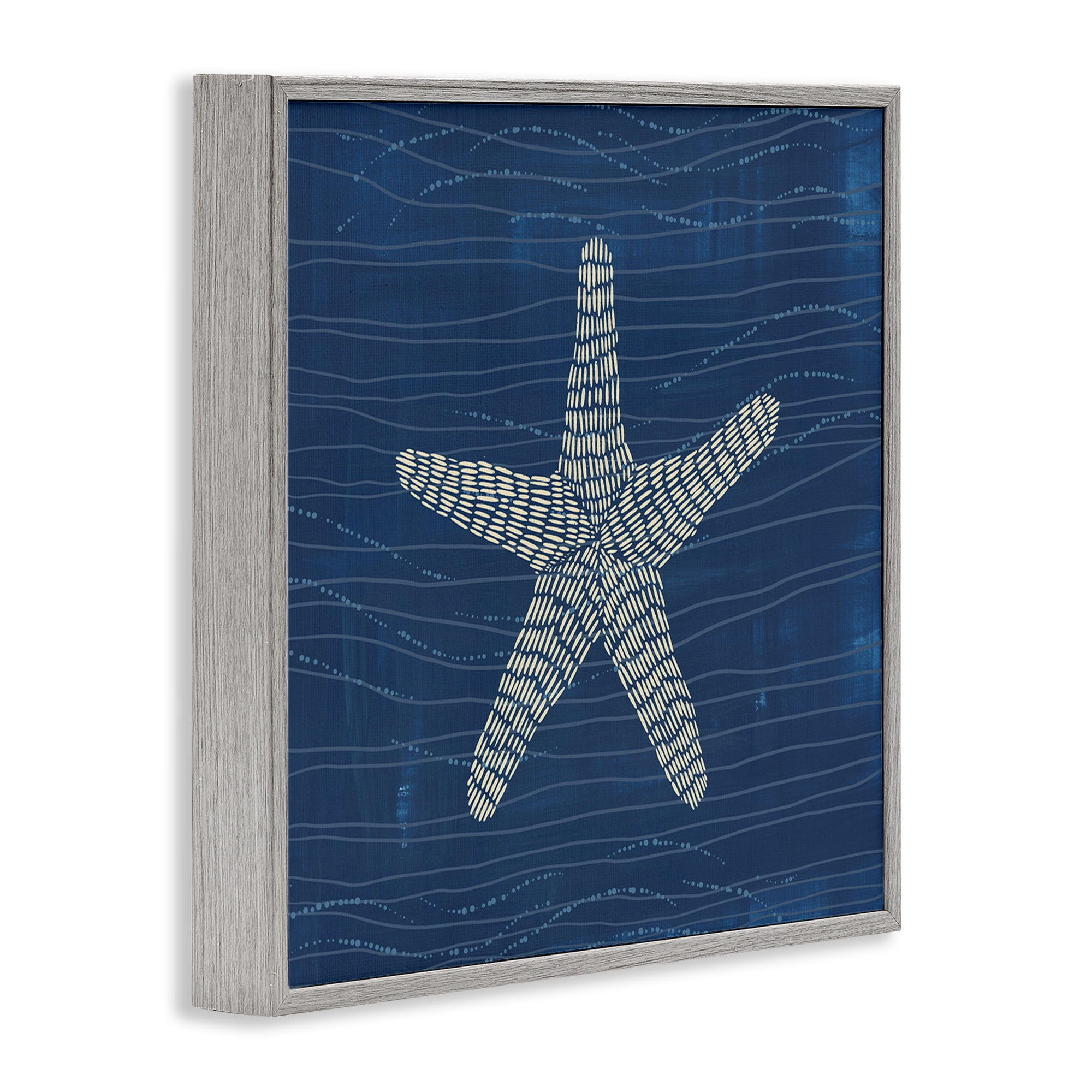 Stupell Industries Starfish on Blue Coastal Painting Gray Framed Art Print Wall Art, 12 x 12