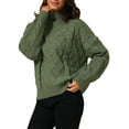 thumbnail image 4 of INSPIRE CHIC Women's Solid Color Turtleneck Oversize Long Sleeves Cable Knit Sweater S Green, 4 of 6