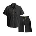 thumbnail image 5 of Stamzod Men Short Sets Outfits Summer Solid Color Turndown Shirts & Cargo Shorts Set with Pocket Plus Size Two Piece Daily Casual Sweatsuits for Men Black S, 5 of 8