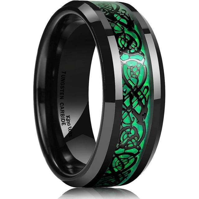 King Will Dragon-Anillo de carburo de tungsteno para hombre, 8mm/6mm/5mm, rojo/verde, fibra de carbono, dragón celta negro, ajuste cómodo, Band7 de boda