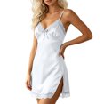 thumbnail image 4 of SELONE Satin Lace Nightgowns for Women V Neck Sleep Dress Lace Solid Chemise Sleeveless Mini Dress Comfy Homewear, 4 of 6