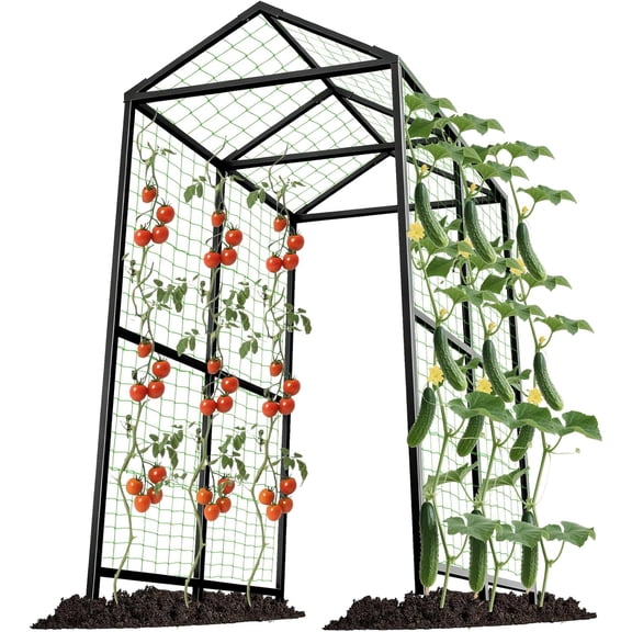 Metal Garden Arch Trellis for Climbing Plants Outdoor, 7.1FT Extra Tall Cucumber Trellis for Raised Bed, Plant Trellis for Vegetable Fruit Flower Vine