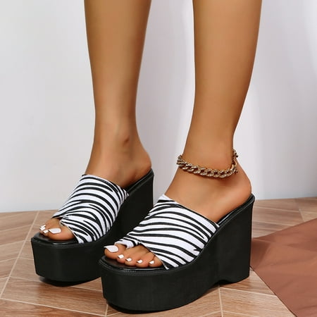 

ZMHEGW Women Sandals Ladies Fashion Suede Leopard Print Clip Toe Wedge Platform Sandals Shoes For Womens