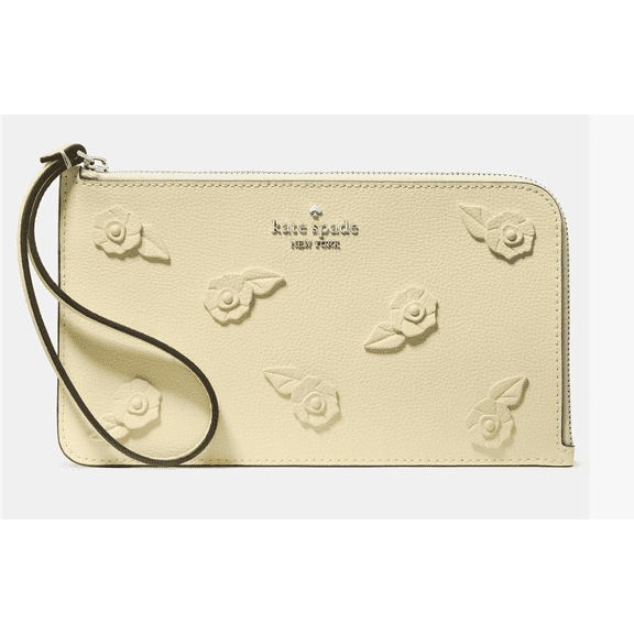Kate Spade New York Lucy Floral Pebbled Leather Wristlet Purse, Compact Clutch with Zip Closure