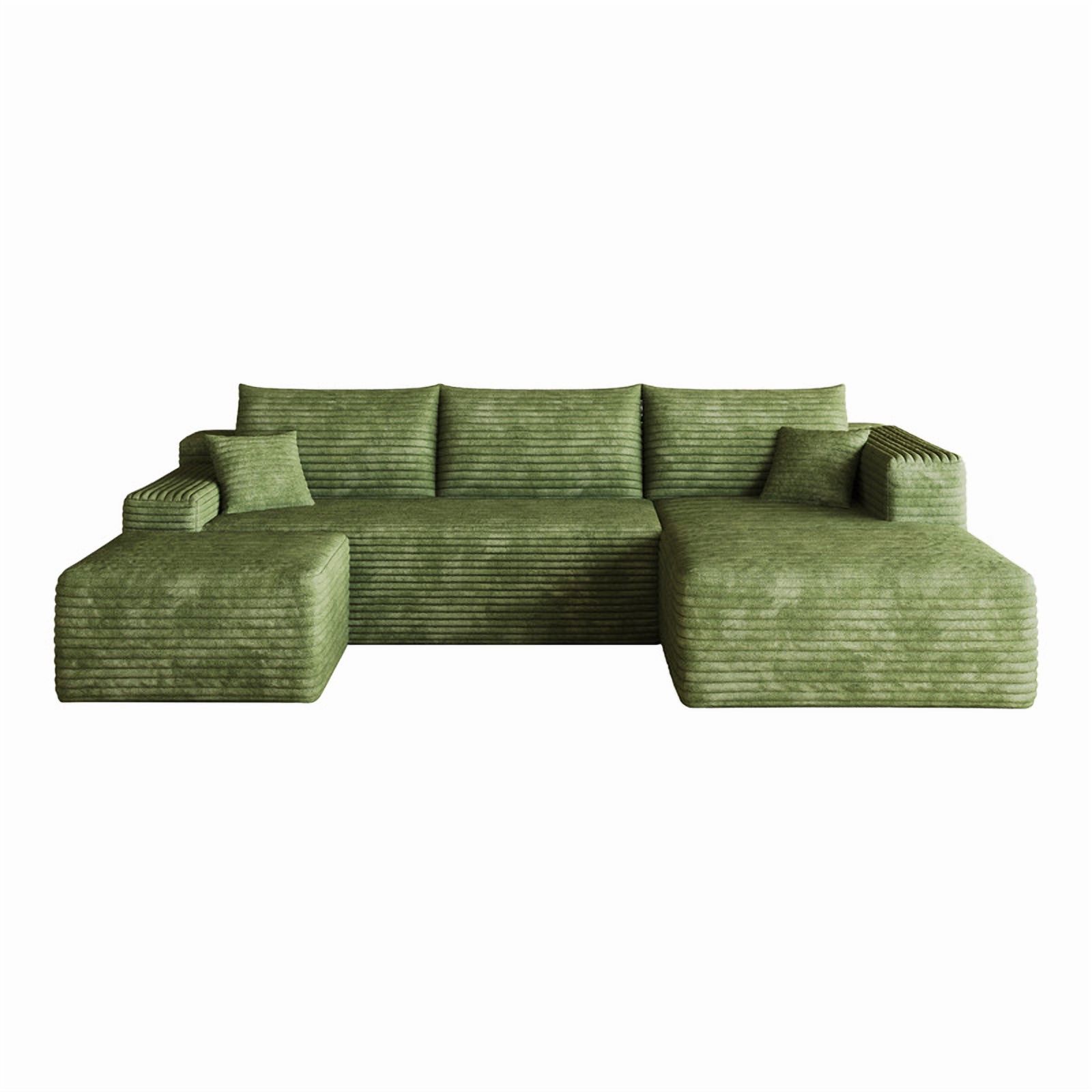 103" U Shaped Cloud Sectional Sofa with Ottoman, Modern Modular Corduroy Fabric Couch with Deep Seat and Chaise, Minimalist Upholstered Corner Sofa for Living Room, Apartment, No Assembly Required