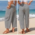 thumbnail image 4 of Plaid Barrel Pants for Women Summer 2026 Casual Loose Wide Leg Lounge Trousers Striped Capri with Pockets White XL, 4 of 6