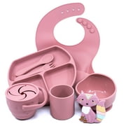 Muqee Peeko Turkish Pink Silicone Baby and Toddler Self-Eating food Plates Set with Utensils (10 Piece Set)