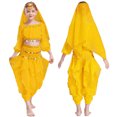 thumbnail image 3 of Disfraz de Halloween de Bollywood para niñas, traje de danza del vientre Oriental Indio, Top corto dividido, pantalones, tocado con cadena en la cintura, pañuelo para la cabeza, 3 of 5