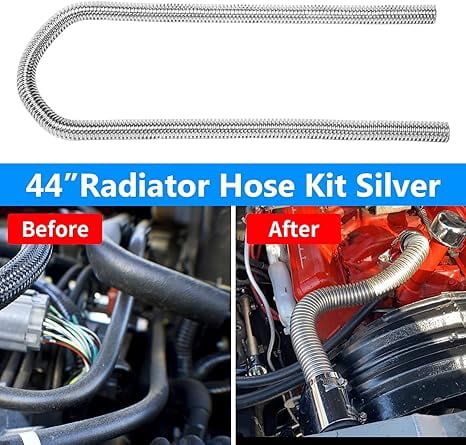 44" Flexible Heater Hose Kit Stainless Steel Universal Heater Water Hoses Silver