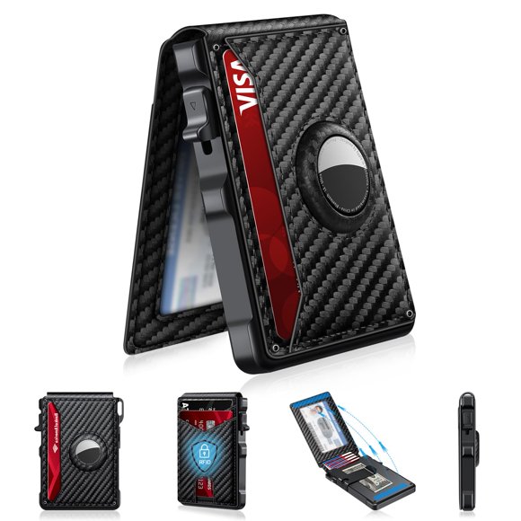 Cartera KIKVES Airtag para hombre con bloqueo RFID de fibra de carbono
