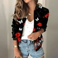 thumbnail image 3 of Womens Full Zip Bomber Jackets with Pockets Floral Print Long Sleeve Casual Fall Coat Outerwear Lightweight (S, Red 01), 3 of 7