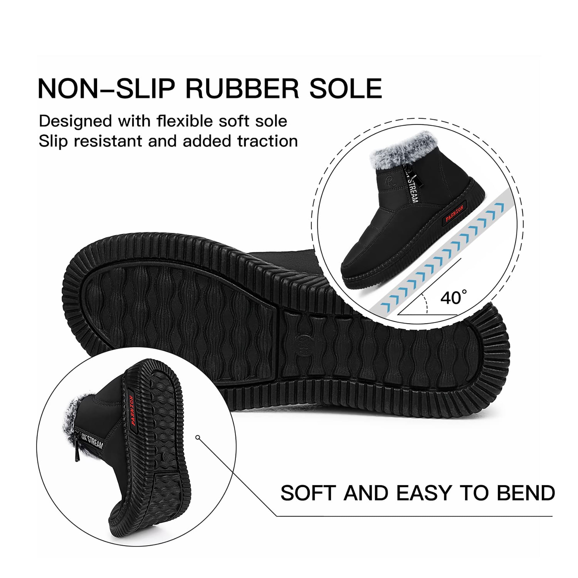 LANREMON Womens Snow Boots Winter Warm Ankle Boot Waterproof Outdoor Faux Fur Lined Shoes for Women Black Hiking Boots Women Waterproof