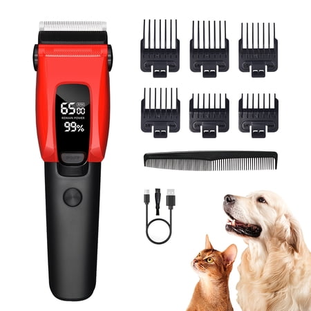 Dog Clippers Heavy Duty Dog Grooming Kit With LED Display, Three-Speed Low Noise, Auxiliary Light, Rechargeable Cordless Pet Hair Shaver For Dogs Cats Pets