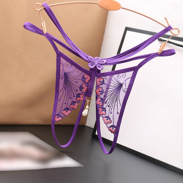 WILLBEST Calzon Faja Para Mujer Mujeres Bordado Floral Hueco Sexy Calzoncillos Cintura Baja Corte Abierto Perla Masaje Tanga