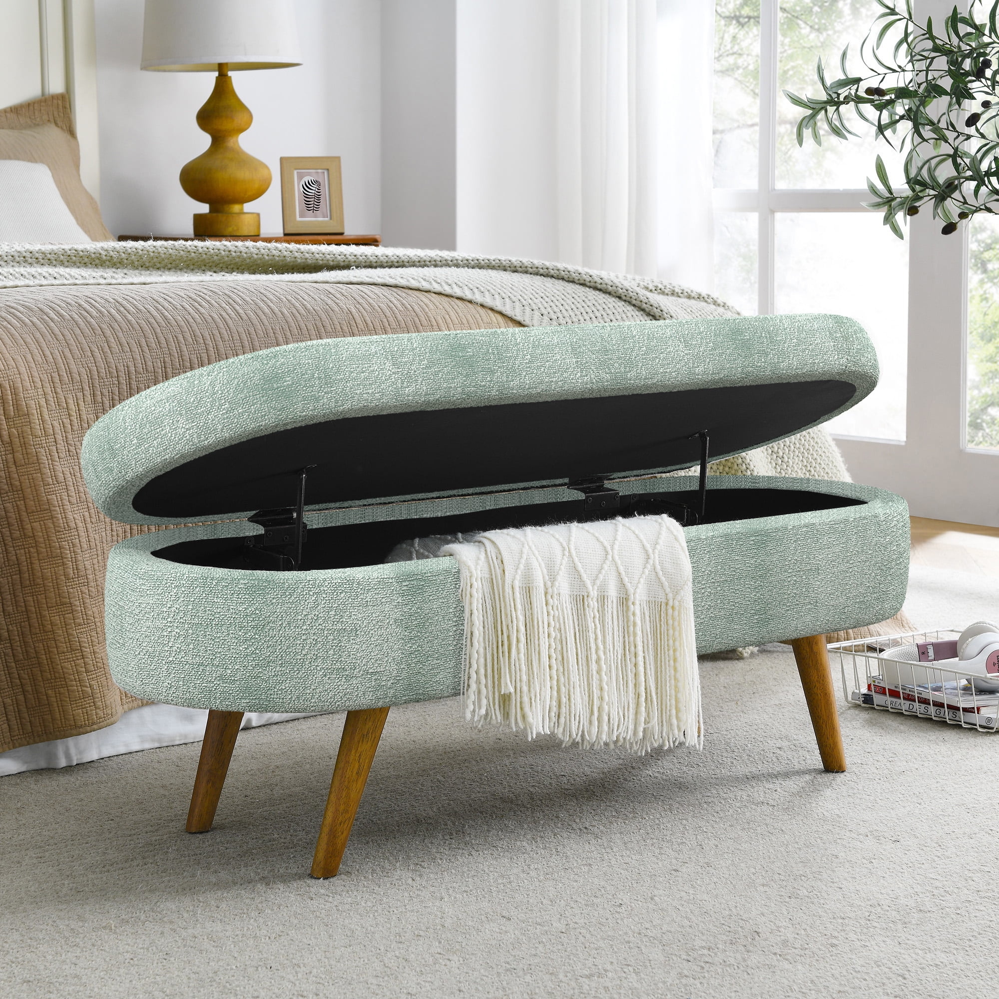 Storage Ottoman Bench End of Bed for Bedroom,Upholstered Entryway Shoe Seat Bench with Storage, Modern Cute Padded Blanket Chest Stool Foot Rest for Living Room, Window Seating