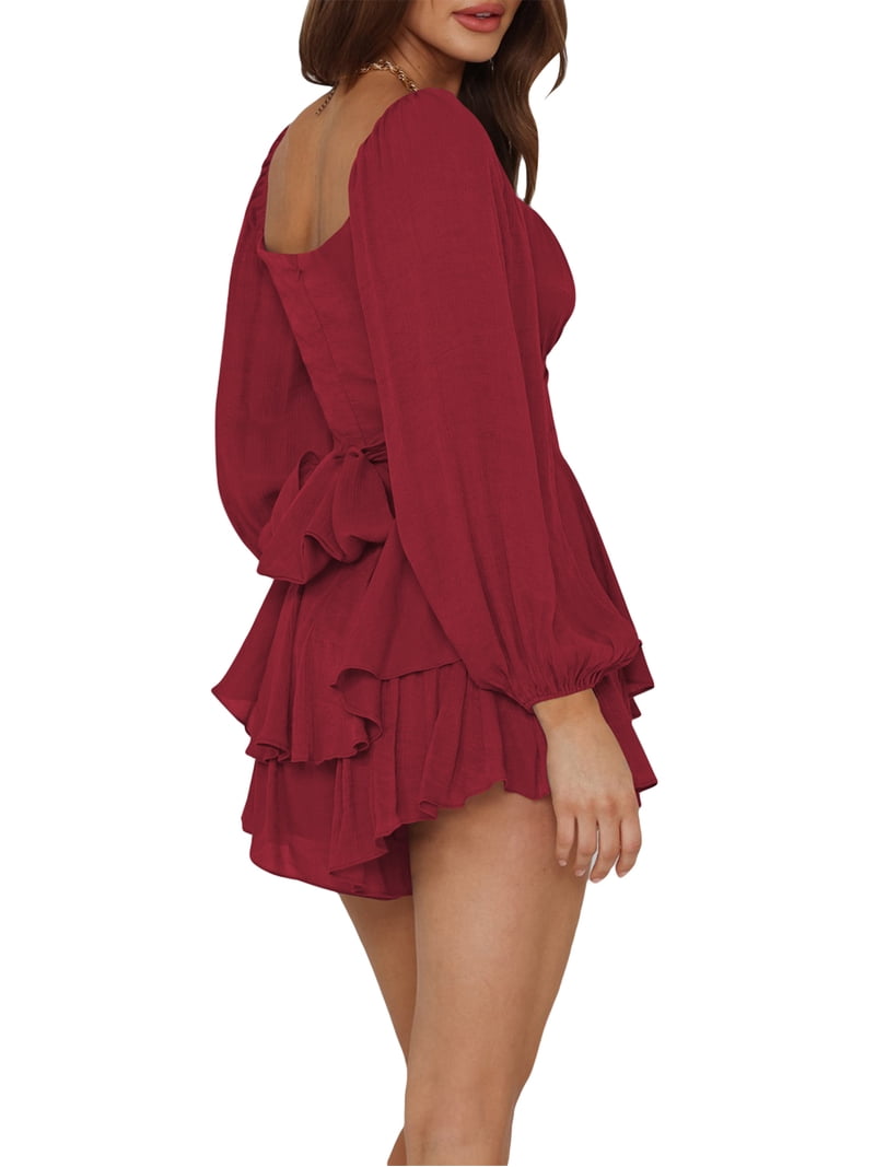 Women Ruffle Mini Dress Short Sleeve Drawstring Ruched Ribbed Bodycon Flare  Dress Dress Halter Tie Up Short Beach Sundress - Walmart.com