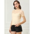 thumbnail image 2 of Top de Encaje Floral Allegra K Semitransparente Ribete Festoneado Mujer Beige XS, 2 of 6