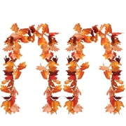 Deago 2 Pack Fall Maple Leaf Garland 5.6Ft/Piece Autumn Hanging Vine Artificial Foliage Garland for Home Wedding Christmas Thanksgiving Decor