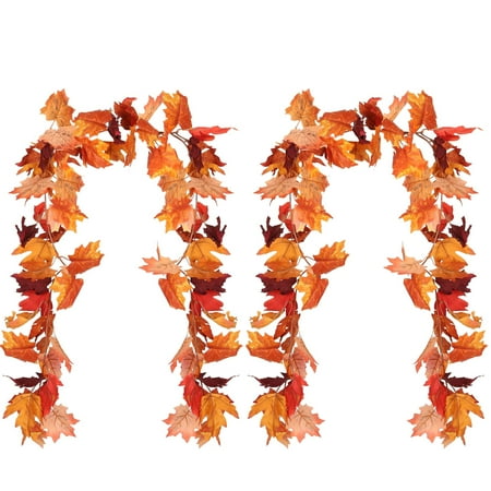 Deago 2 Pack Fall Maple Leaf Garland 5.6Ft/Piece Autumn Hanging Vine Artificial Foliage Garland for Home Wedding Christmas Thanksgiving Decor