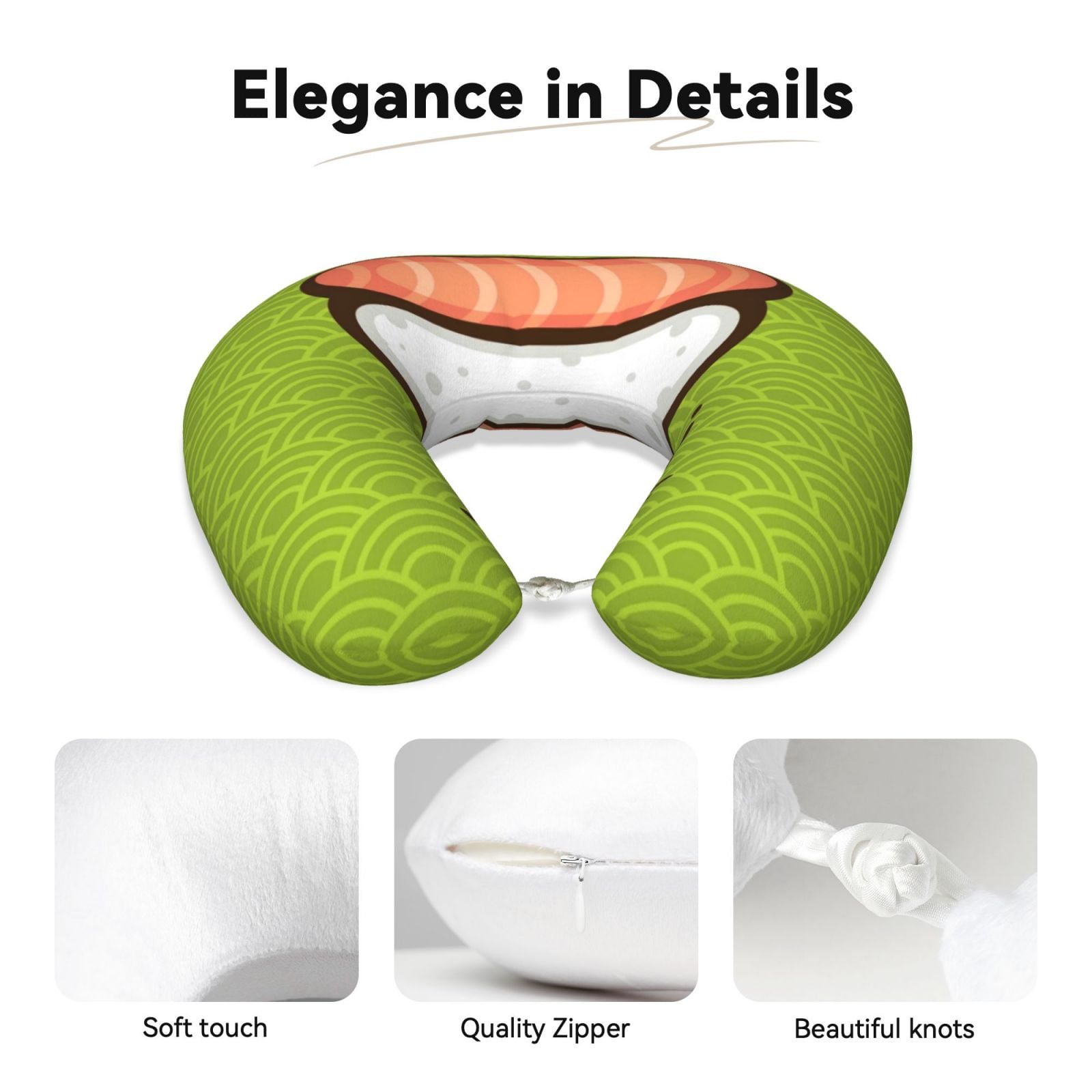 Xecao Fresh Sushi Print Memory Foam Cervical Neck Pillow Versatile U-Shaped Pillows for Home,Office,Camping,Travelling,Soft Washable Cover
