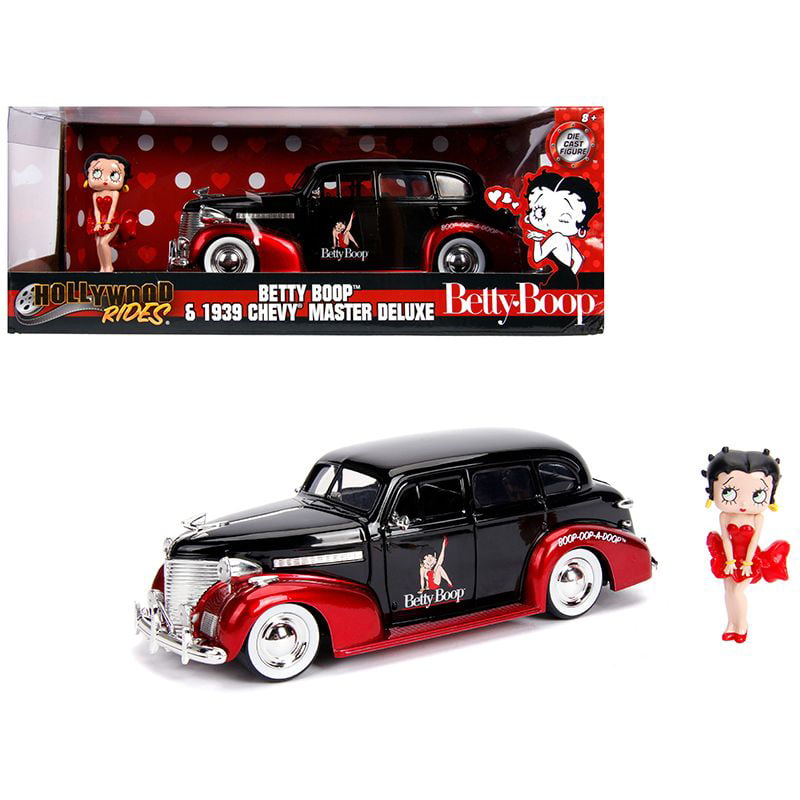 1939 Chevrolet Master Deluxe Black with Betty Boop Diecast Figure Hollywood  Rides Series 1/24 Diecast Model Car by Jada