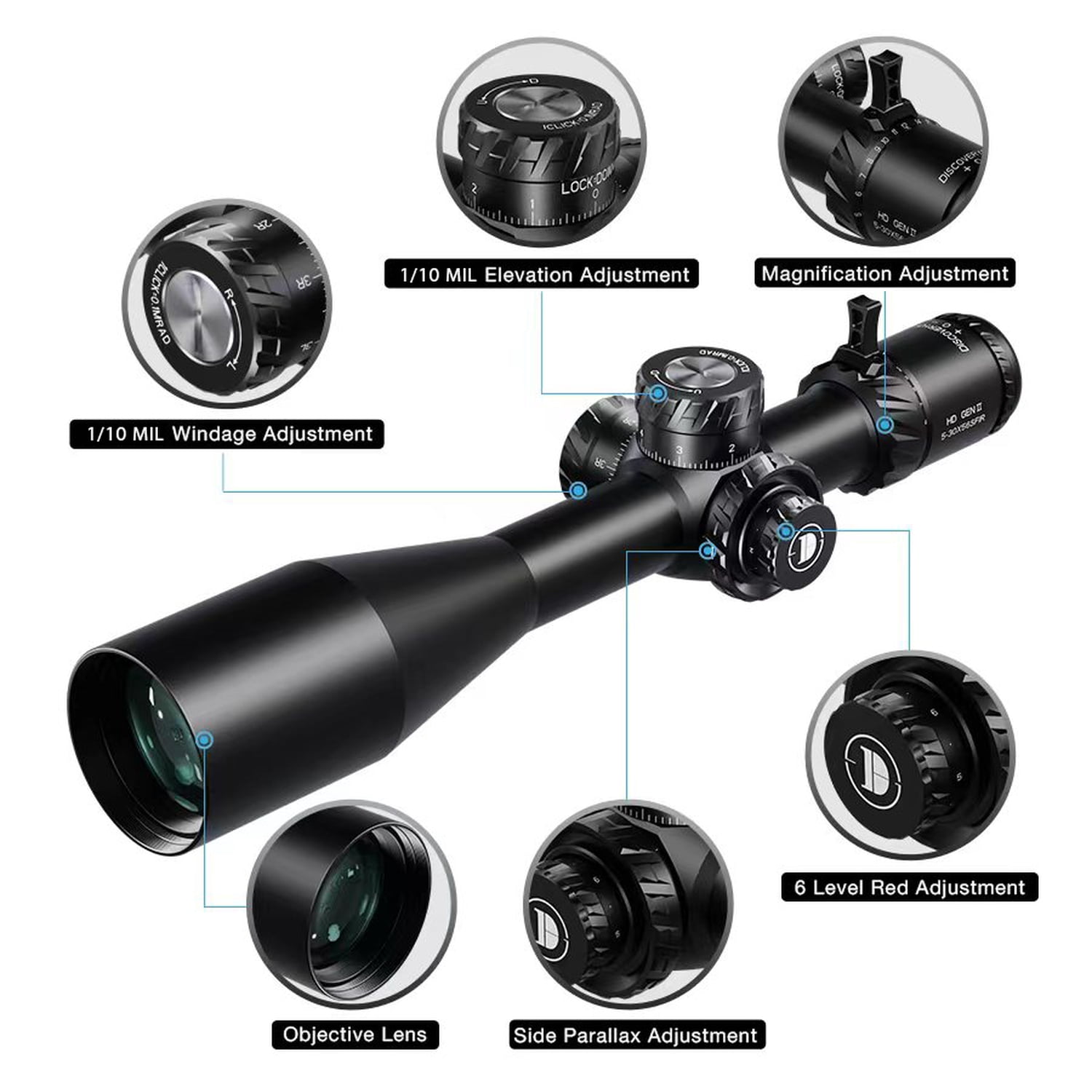 DISCOVERYOPT HD GEN2 5-30X56 FFP Riflescope 34mm Side Focus Illumination Reticle Long-Range Shooting
