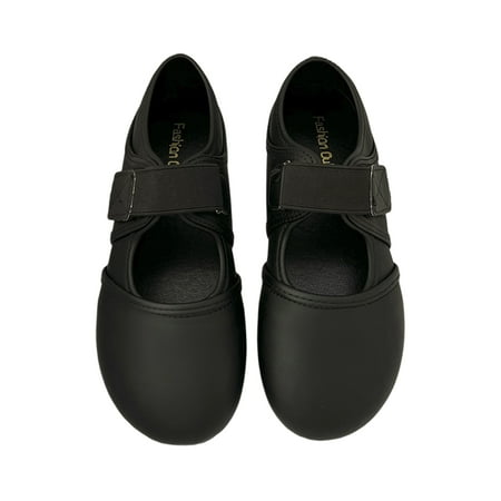 

Welliumy Women Mary Jane Sandals Magic Tape Flats Closed Toe Casual Shoe Daily Shoes Outdoor Soft Sole Non-Slip Black 7
