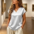 thumbnail image 6 of ClodeEU Women's Elegant V Neck Short Sleeve Satin Blouse ,Casual Loose Fit Silk Office Top White,Women's Plus M, 6 of 9
