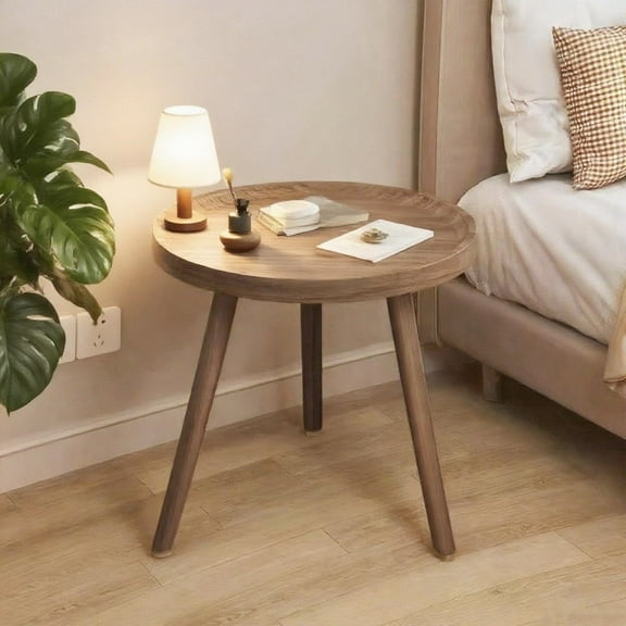 TEAFIRST End Table, Round Wooden Small Farmhouse Side Table for Bedroom, Living Room 16"x16"x19"