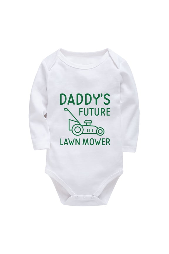 Daddy's Future Lawn Mower Infant Take Home Outfit Boy Long Sleeve Baby Girl Hospital Outfit Newborn White Baby Onesie 0-3 Mo
