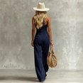 thumbnail image 5 of IUYRTFE Women V Neck Front Button Linen Style Jumpsuit Sleeveless Wide Leg Romper with Pockets, 5 of 5