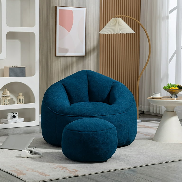 Bean Bag Sofa Chair with Ottoman, Microfiber Upholstered Bean Bag