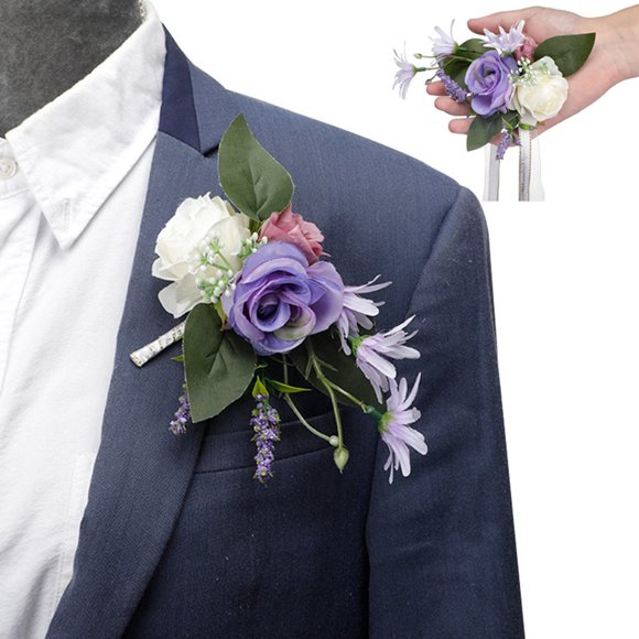 2 Pack Wrist Corsage Flower Set-Handmade Groom Boutonniere and Bride Wrist Corsage Bridesmaid Hand Flower Corsage Bouquet for Wedding Prom Party