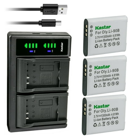 Kastar 3-Pack Battery and LTD2 USB Charger Replacement for Olympus Stylus TG-1 iHS Stylus TG-2 iHS Stylus TG-2 Stylus TG-3 Stylus TG-4 Stylus TG-5 Stylus TG-Tracker Stylus XZ-2 Cameras