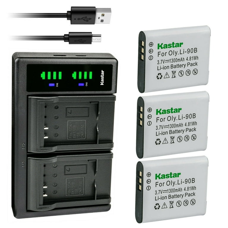 Kastar 3-Pack Battery and LTD2 USB Charger Replacement for Olympus