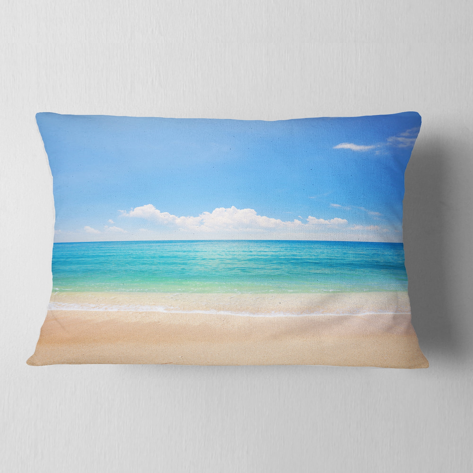 Designart Cloudy Horizon Over Beach - Seashore Photo Throw Pillow - 12x20