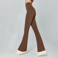 thumbnail image 3 of Flare Yoga Leggings for Women Slimming Casual High Waist Bell Bottom Pants with Pocket Butt Lifting Shaping Everyday Tights, Coffee, M, 3 of 7