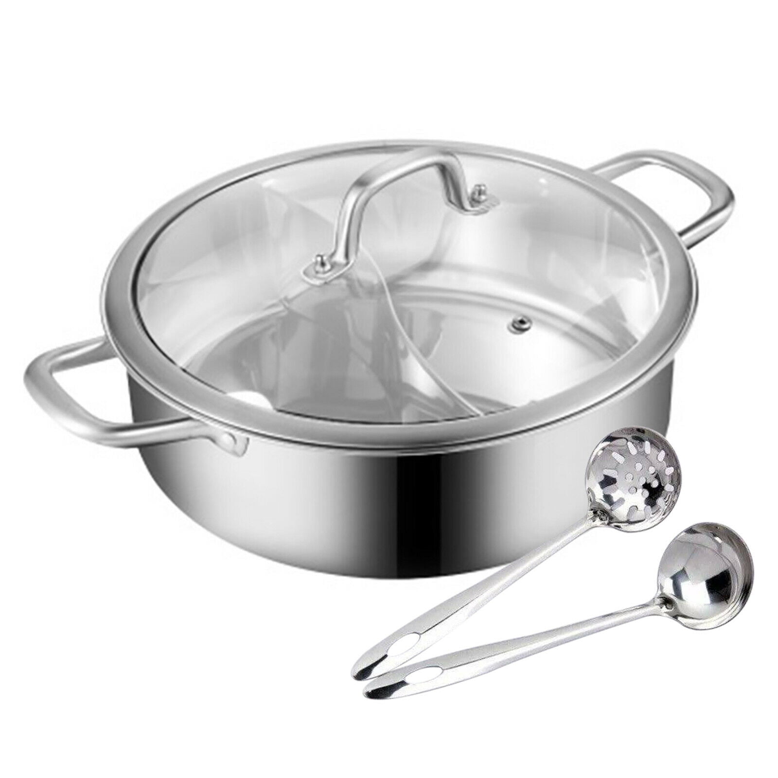 DENEST 304 Stainless Steel Shabu Dual Sided divider Cooking Soup Hot Pot Cookware with Lid