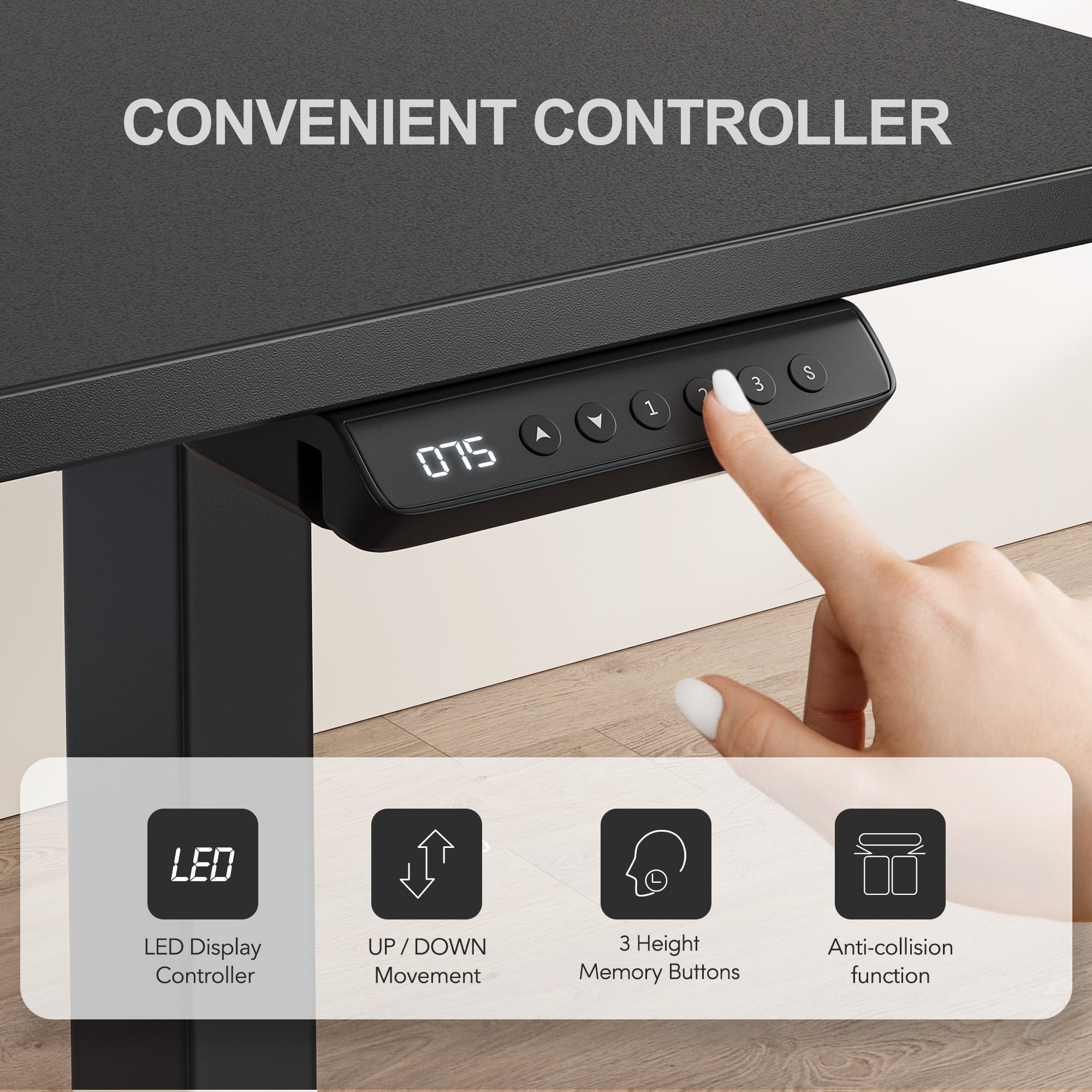 DESINO L-Shaped Standing Desk Adjustable Height, 63 Inch Electric Stand up Corner Computer Desk, Sit Stand Home Office Desk with Splice Board, Black
