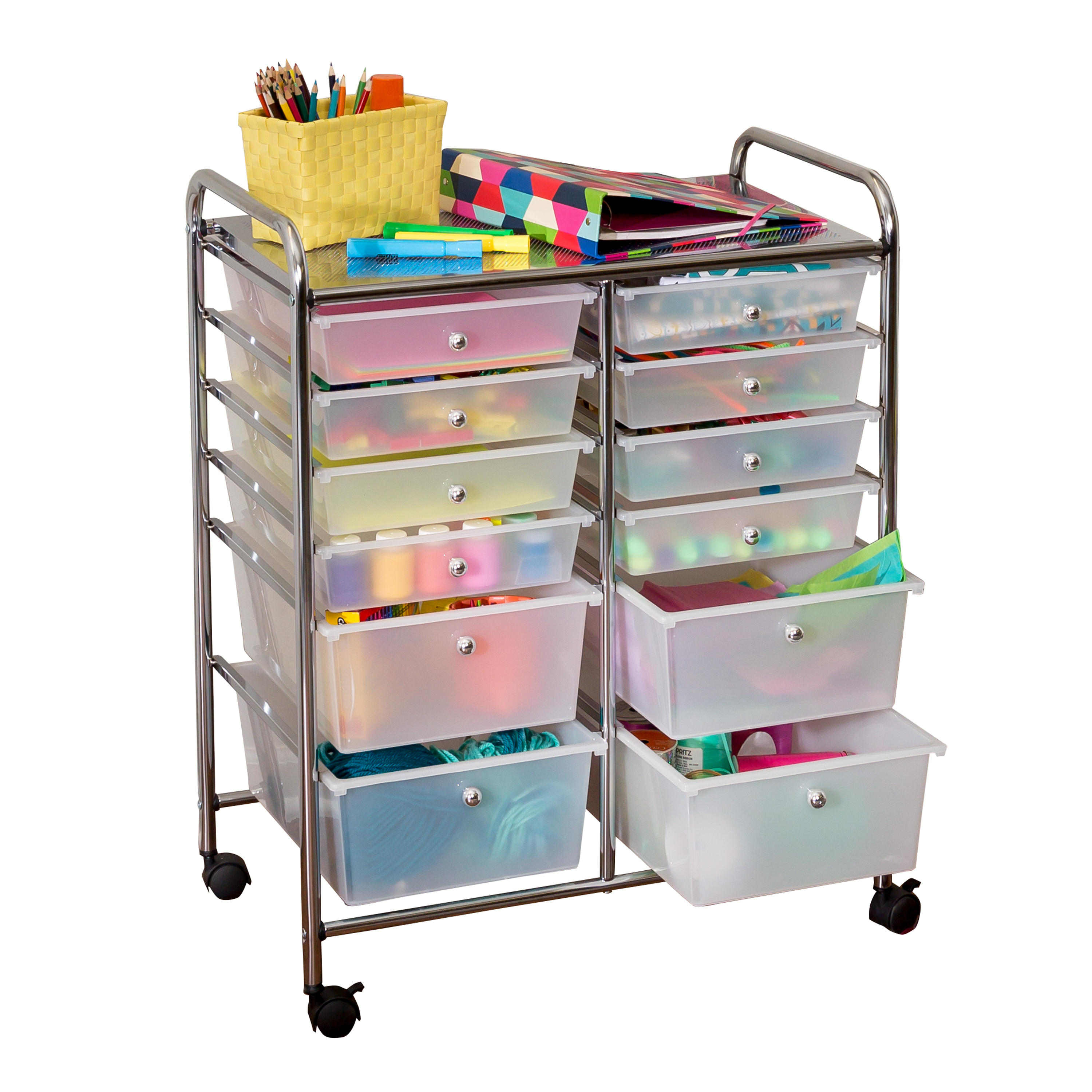 Honey-Can-Do Plastic 12-Drawer Rolling Craft Craft or Office Cart, Clear/Chrome - image 2 of 10
