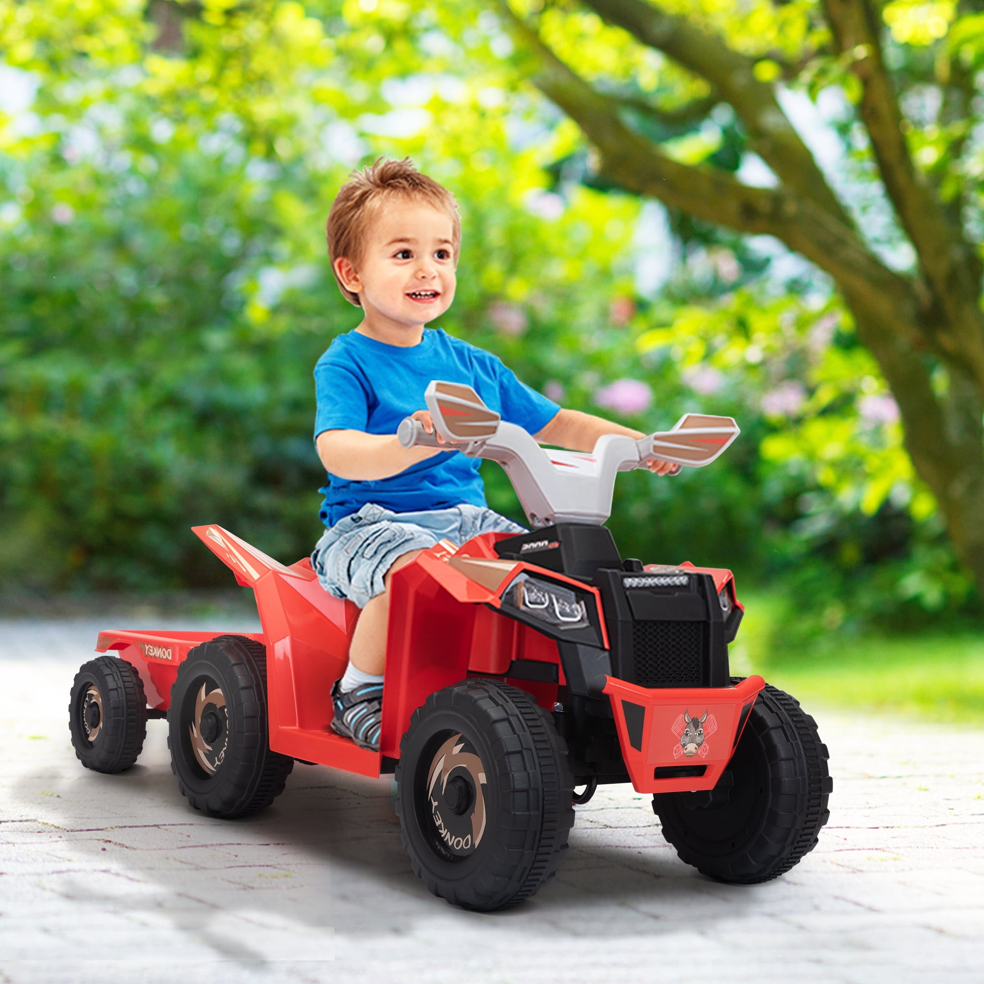 CIPACHO Kids ATV with Trailer, 6V Battery Powered Electric Quad, Motorized Ride On Mini Vehicle Car for Toddlers Boys Girls, Red