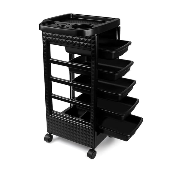 Beauty Salon Trolley Cart With Wheels, Rolling Stations with 5 Removable Drawers, Hair Cart for Hair Stylist, for Barbershop, Beauty Salon,Tattoo(Black)