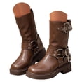 thumbnail image 2 of Womens Biker Motorcycle Mid Calf Boots Square Toe Low Heel Thick Sole Riding Boots with Fashion Buckles Studded, 2 of 7