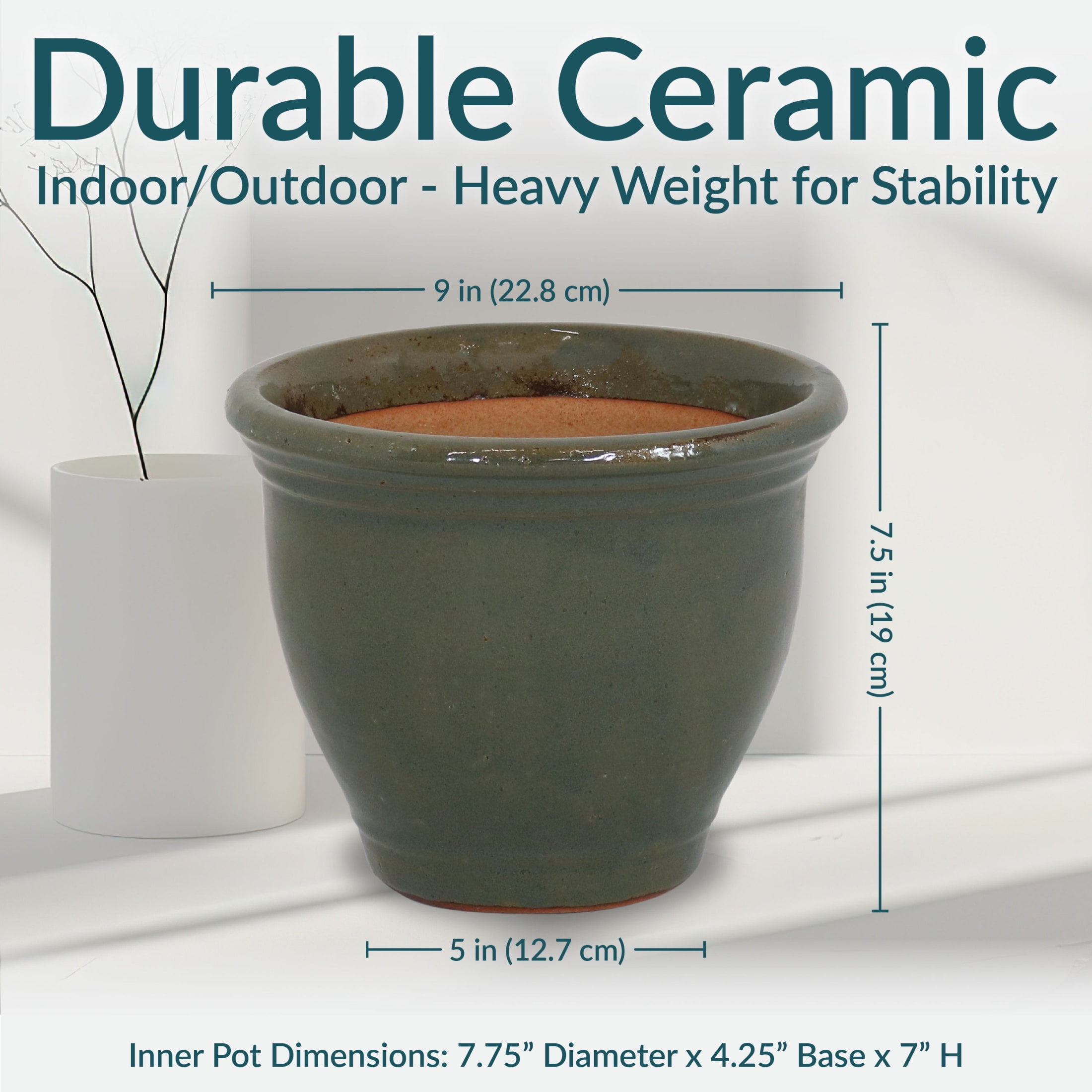 Sunnydaze Studio 9" x 9" x 7.5" Round Gray Ceramic Outdoor Planter 2-Count