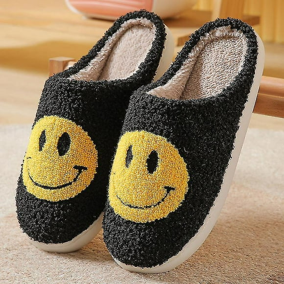 Slippers Smiley Face Slippers Women Smile Slippers Happy Face Slippers Retro Smiley Face Soft Plush Comfy Warm Slip-on Slippers